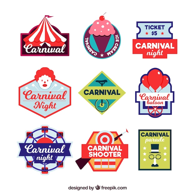 Flat carnival label/badge collection