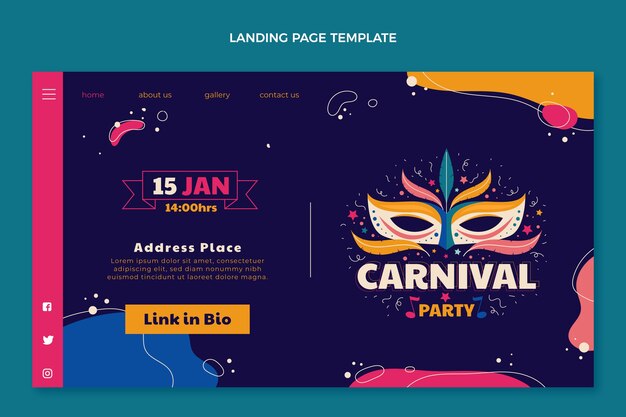 Modello di pagina di destinazione del carnevale piatto