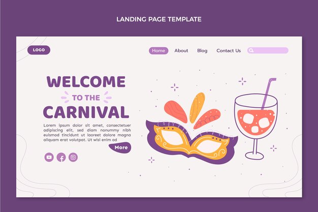 Vettore gratuito modello di pagina di destinazione del carnevale piatto
