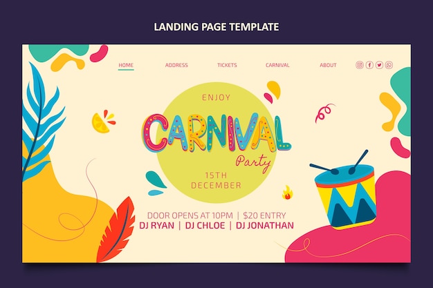 無料ベクター フラットカーニバルランディングページテンプレート