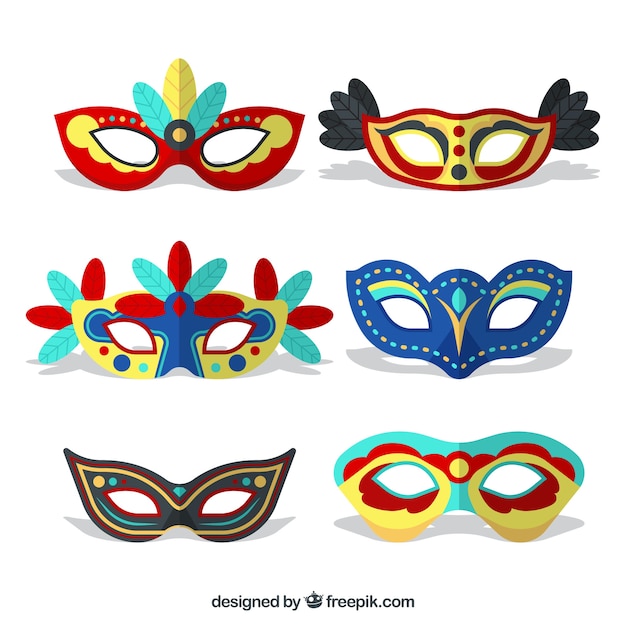 Vettore gratuito collezione di maschere carnevalesche piatte