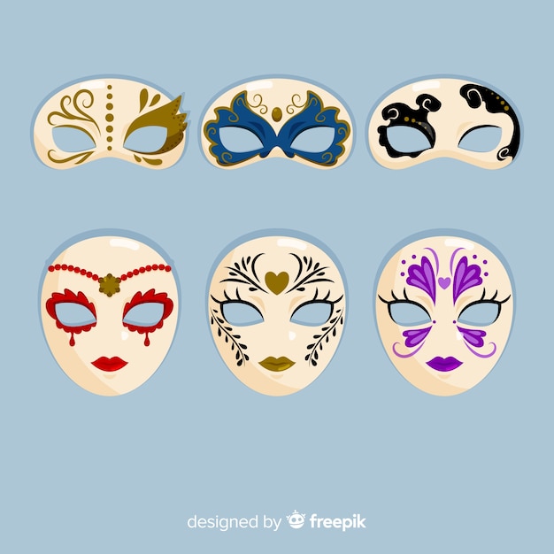 Free vector flat carnival mask collection