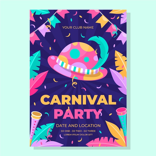 Шаблон приглашения на празднование плоской карнавальной вечеринки