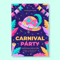 Бесплатное векторное изображение Шаблон приглашения на празднование плоской карнавальной вечеринки