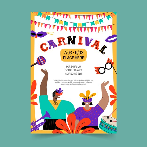 Free vector flat carnival party vertical poster template