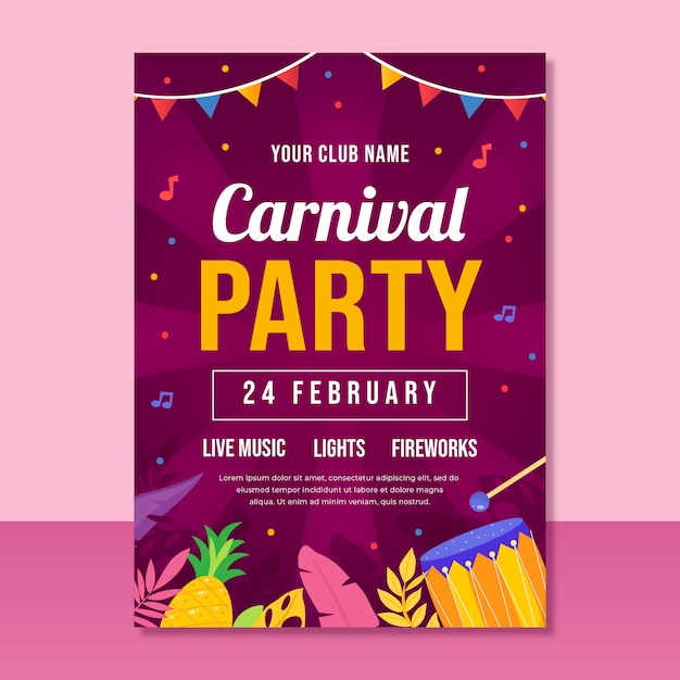 Flat carnival party vertical poster template