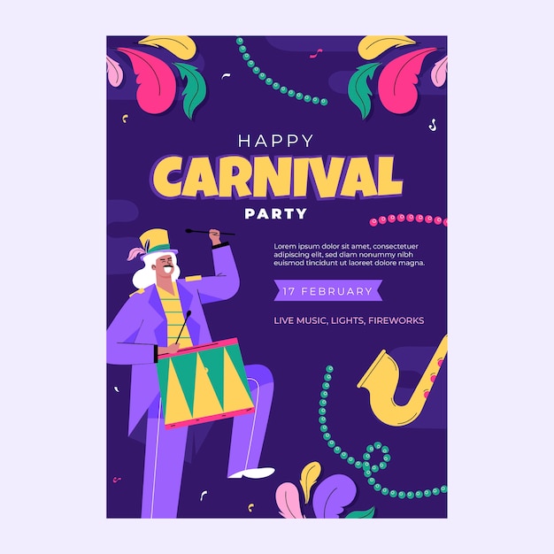 Free vector flat carnival party vertical poster template