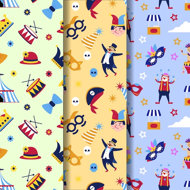 Free vector flat carnival patterns collection