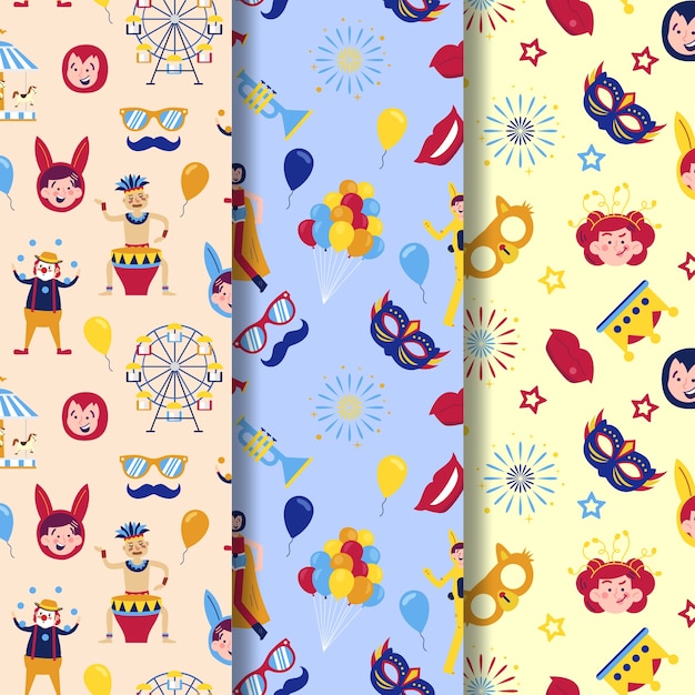 Free vector flat carnival patterns collection