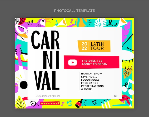 Бесплатное векторное изображение Плоский карнавальный шаблон для фотосессии