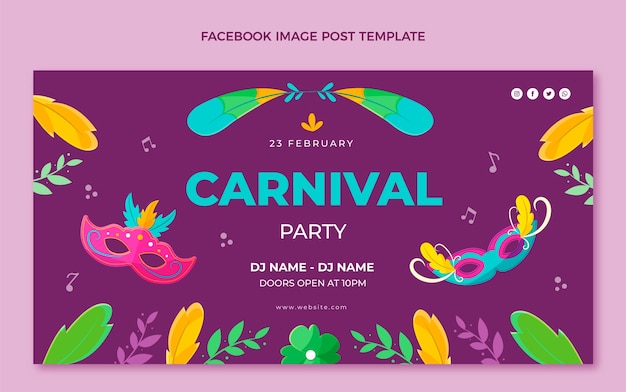 Free vector flat carnival social media post template