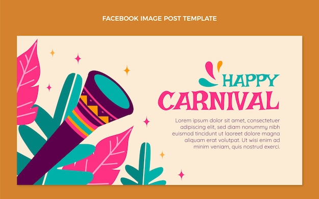 Vettore gratuito modello di post sui social media di carnevale piatto