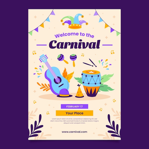 Free vector flat carnival vertical poster template