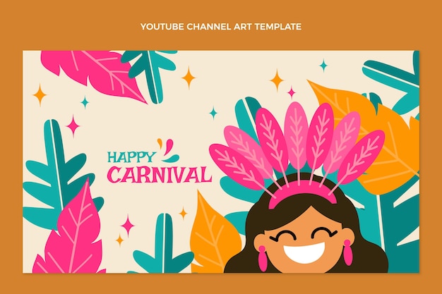 Vettore gratuito arte del canale youtube di carnevale piatto