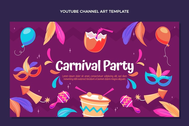 Vettore gratuito arte del canale youtube di carnevale piatto