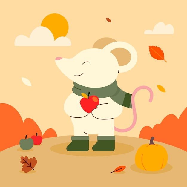 Free vector flat cartoon character illustration for thanksgiving celebration with mouse