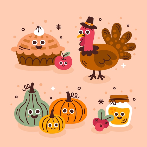 Flat cartoon character illustration for thanksgiving day celebration