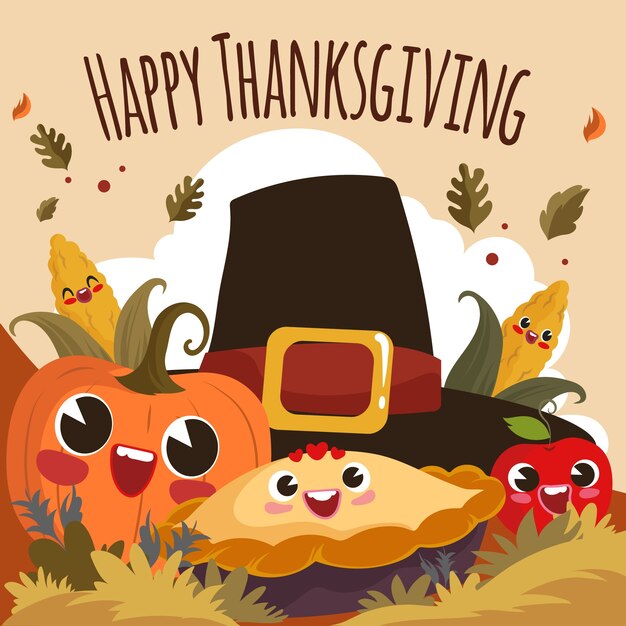 Flat cartoon character illustration for thanksgiving day celebration