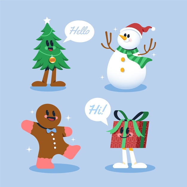 Free vector flat cartoon characters illustration for christmas season celebration