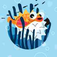 Free vector flat cartoon pufferfish illustration