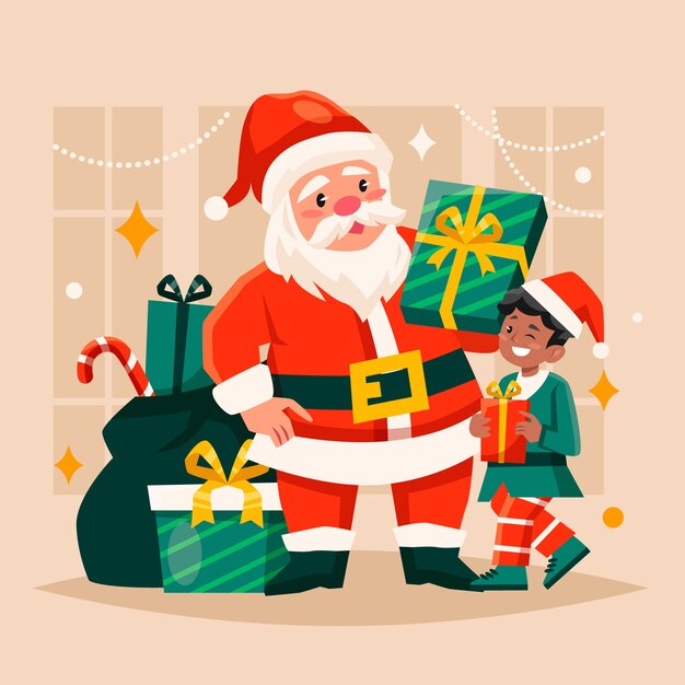 Flat cartoon santa illustration for christmas season