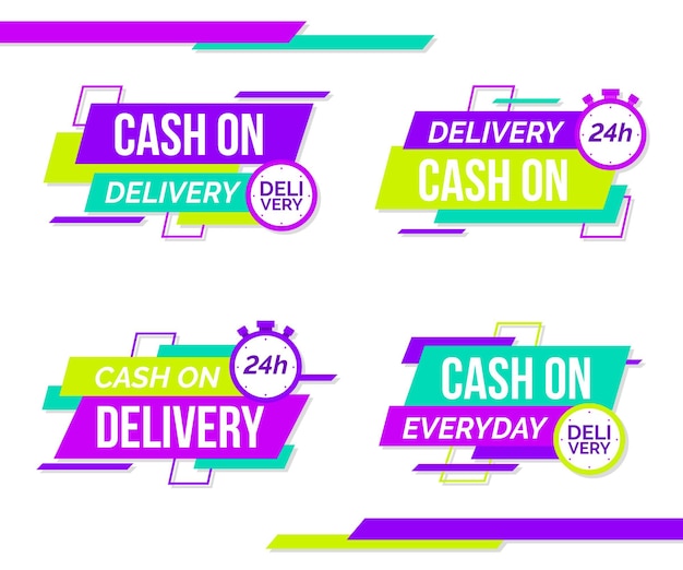 Flat cash on delivery badges set