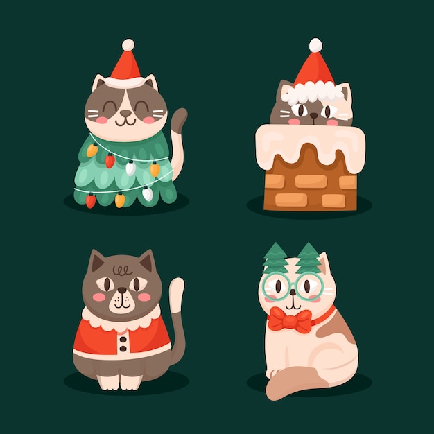 Flat cat cartoon illustration for christmas season celebration