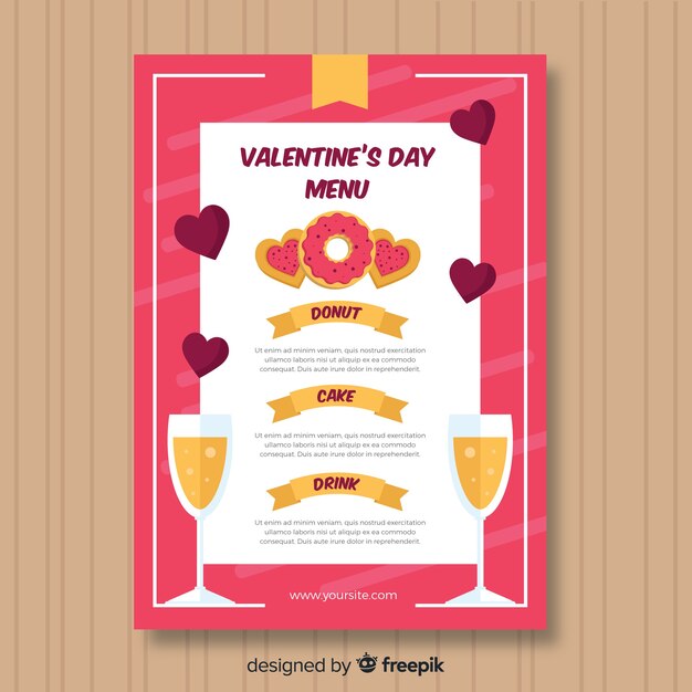 Flat champagne valentine menu template