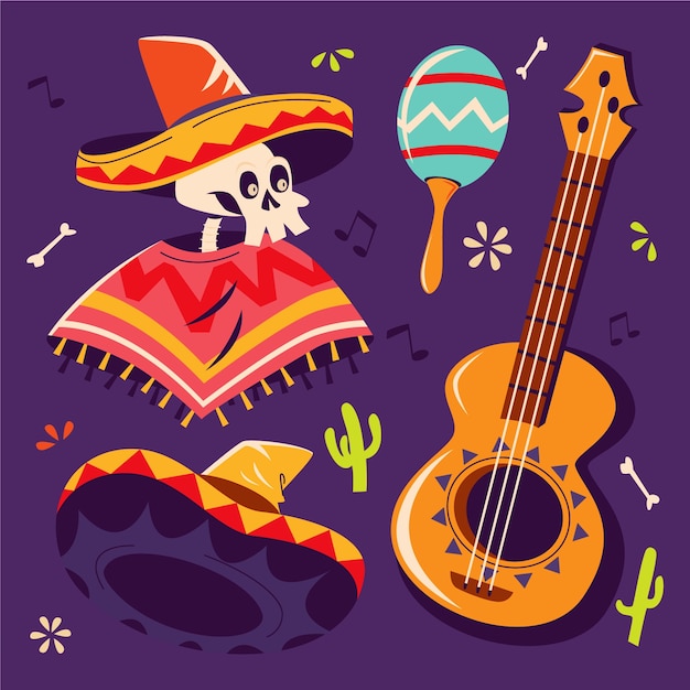 無料ベクター フラット文字要素コレクション dia de muertos お祝い