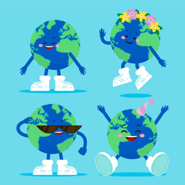 Flat character elements collection for earth day celebration