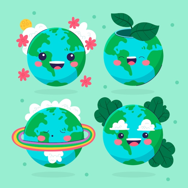 Free vector flat character elements collection for earth day celebration