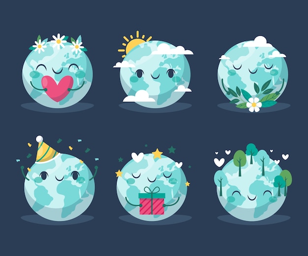 Free Vector flat character elements collection for earth day celebration