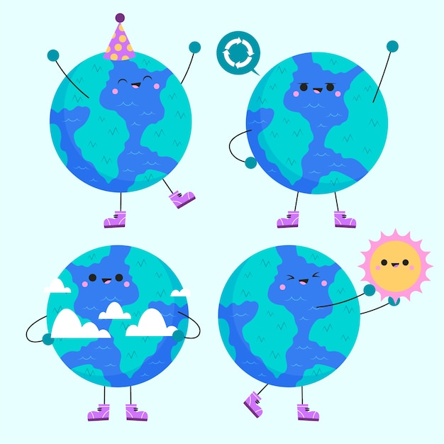 Flat character elements collection for earth day celebration