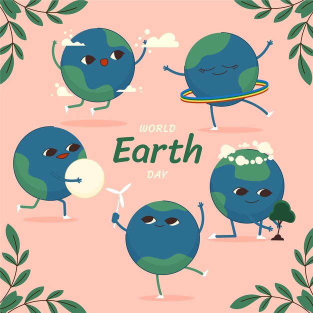 Free Vector flat character elements collection for earth day celebration