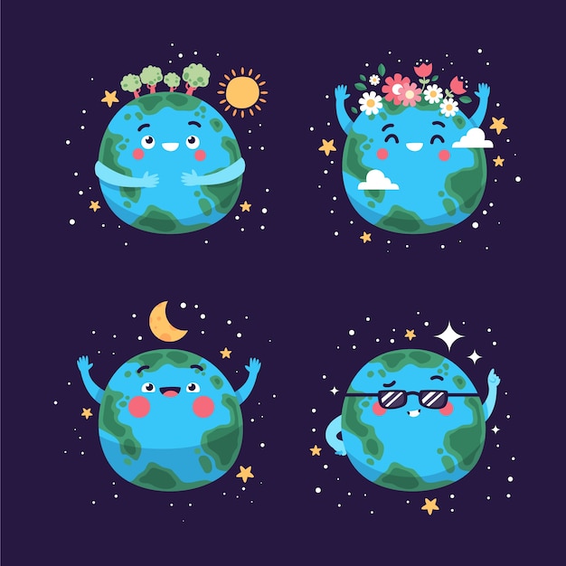 Free vector flat character elements collection for earth day celebration