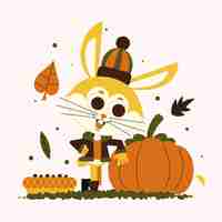 無料ベクター 秋の季節の祝賀のためのフラットキャラクターのイラスト