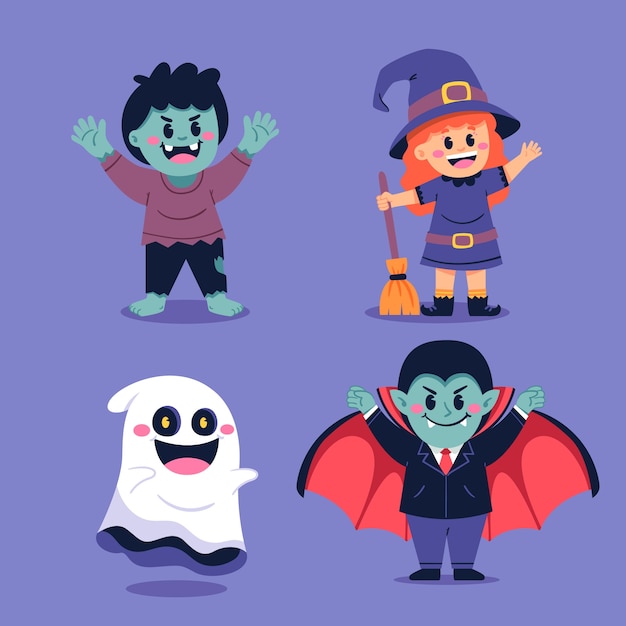 Flat character illustrations collection for halloween season celebration
