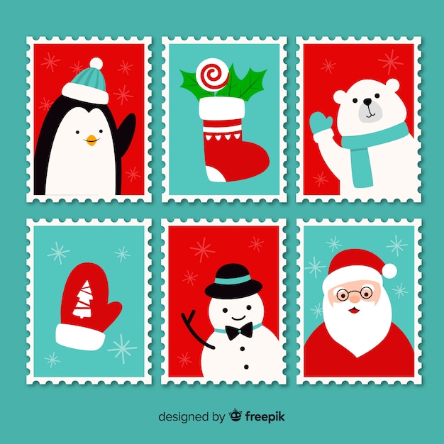 Flat characters christmas stamp pack