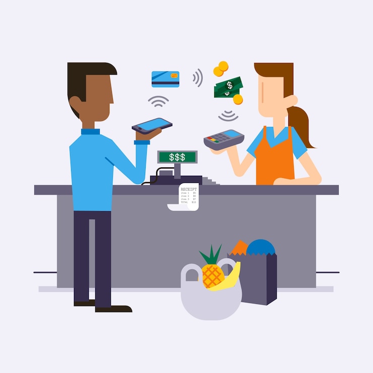 Free Vector flat characters and contactless payment