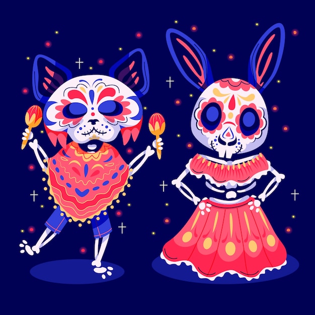 Flat characters illustration for dia de muertos celebration