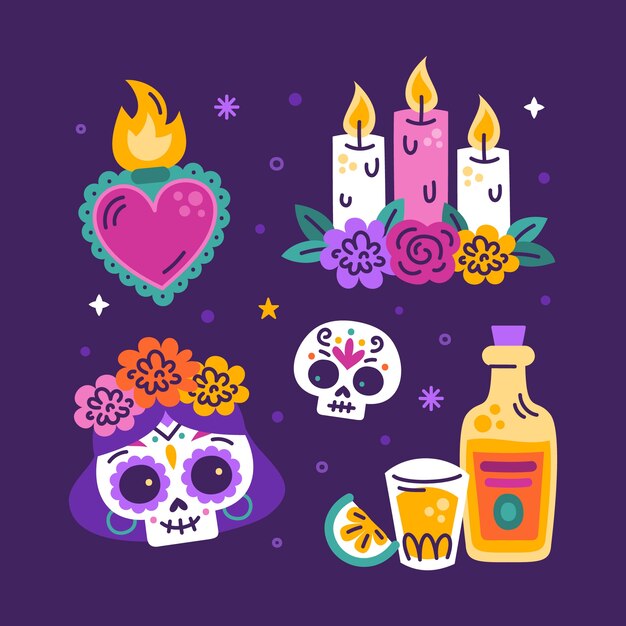 dia de muertos 축하를 위한 평면 문자 그림