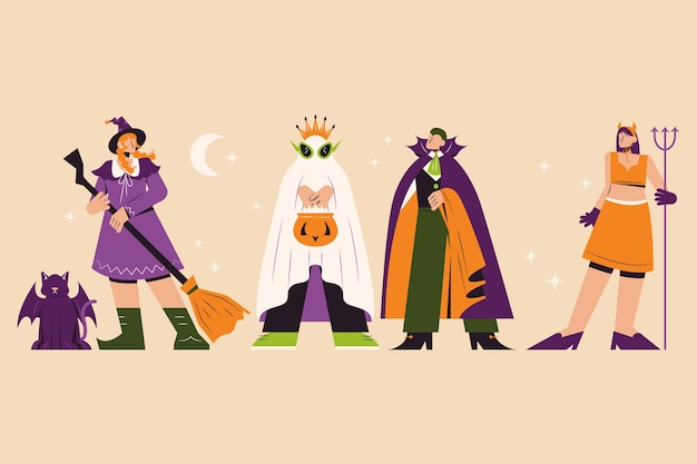 Free vector flat characters illustration for halloween season celebration