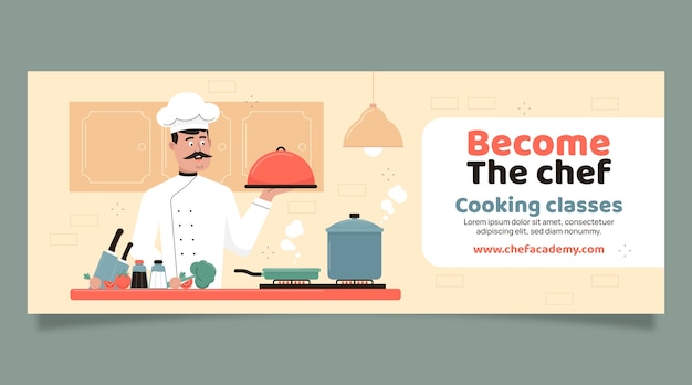 Free vector flat chef horizontal social media cover template