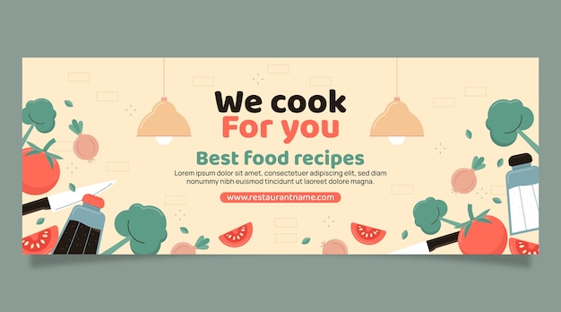 Free vector flat chef horizontal social media cover template