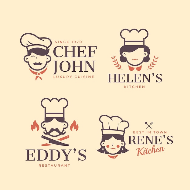 Free vector flat chef logo collection