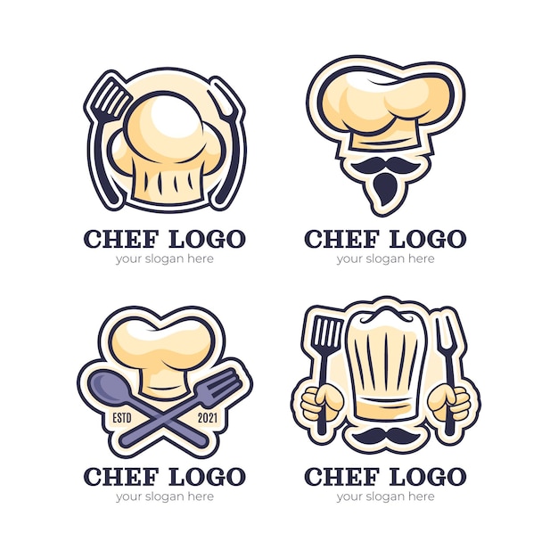 Free vector flat chef logo collection