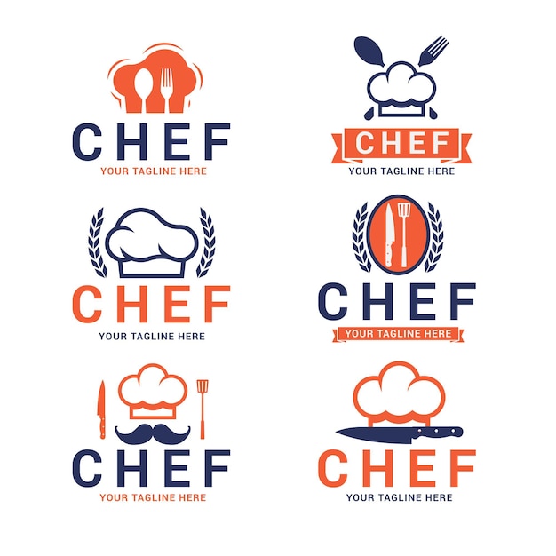 Vettore gratuito collezione di modelli di logo chef piatto