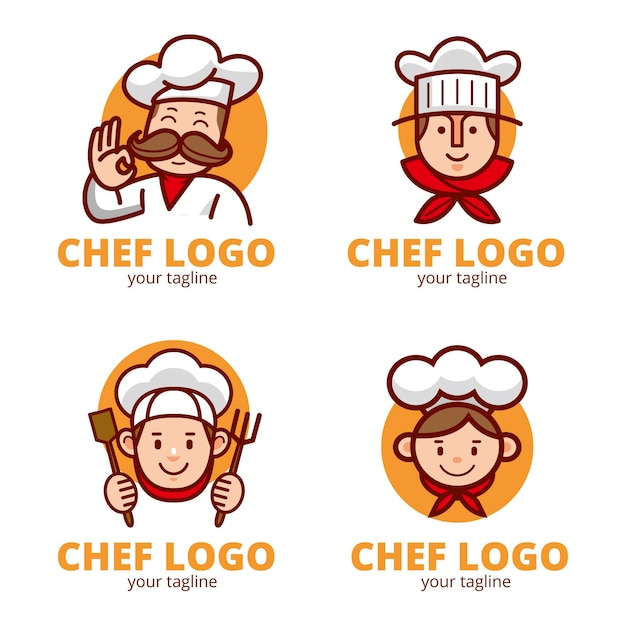 Vettore gratuito collezione di modelli di logo chef piatto