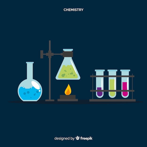 Free vector flat chemistry laboratory with flasks