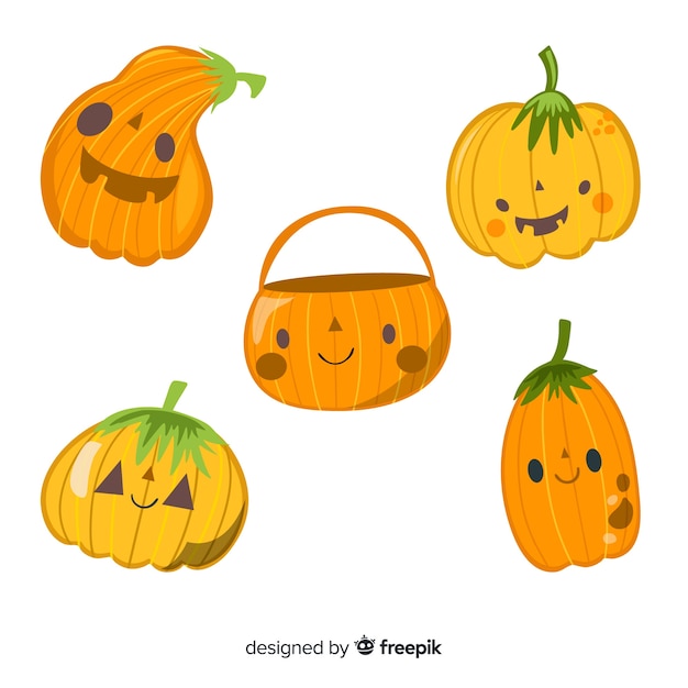 Vettore gratuito collezione di zucca di halloween piatto infantile